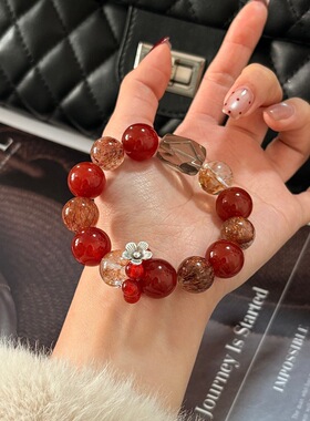 天然水晶手串红玛瑙黑金超七水晶手串补火随型转运珠女款手饰手链