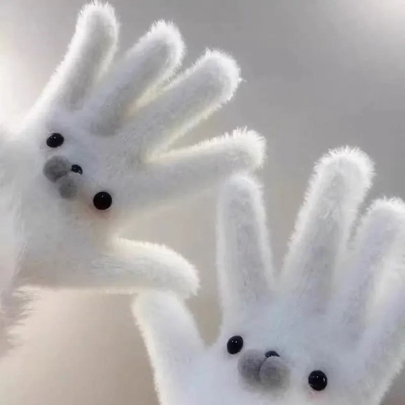 ins初雪秋冬季保暖手套弹力星星仿貂毛毛绒绒五指骑行可爱