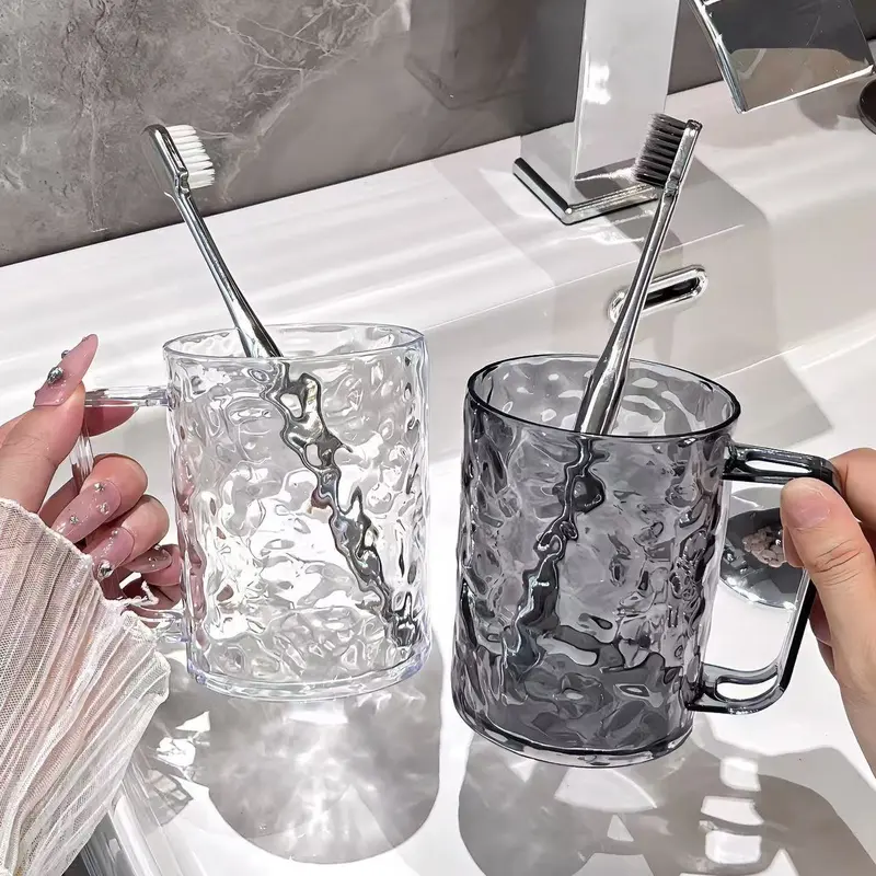 水波纹透明漱口杯轻奢高颜值情侣刷牙杯家用洗漱杯带把手牙刷杯