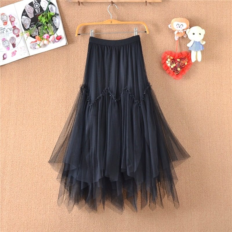 不规则纱裙钉珠蓬蓬网纱半裙修身显瘦百搭半身裙女2024夏新款长裙,女装/女士精品,半身裙,淘宝优惠券,粉丝福利购,淘宝优惠卷