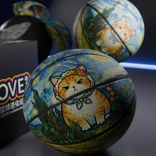 梵高风格猫咪画定制篮球超纤维PU耐磨防滑室内外通用