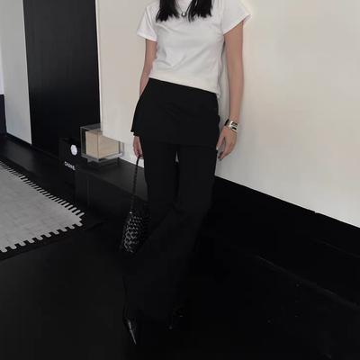 假二件摩登喇叭休闲裤6517