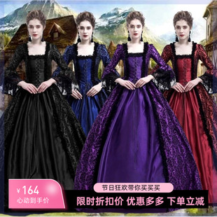 S-5XL大码 高档宫廷礼服蕾丝拼接大摆裙复古中世纪文艺复兴连衣裙
