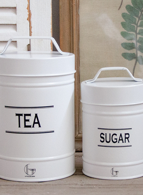 白色TEA茶叶罐桌面通用密封带提手红茶绿茶储物盒糖果罐铁皮罐