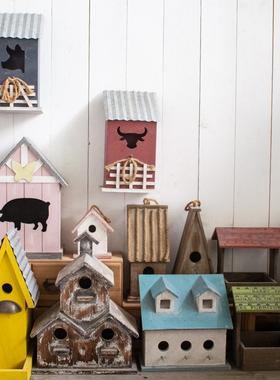 实木复古做旧鸟窝摆件