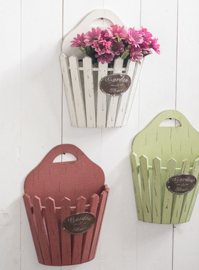 复古创意绿色干花盆壁挂装饰花几服装节背景墙插花篮插花篮子花篮