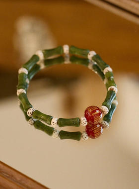 天然橄榄玉竹节手链女一叶暴富铃兰花和田玉石手链送闺蜜礼物