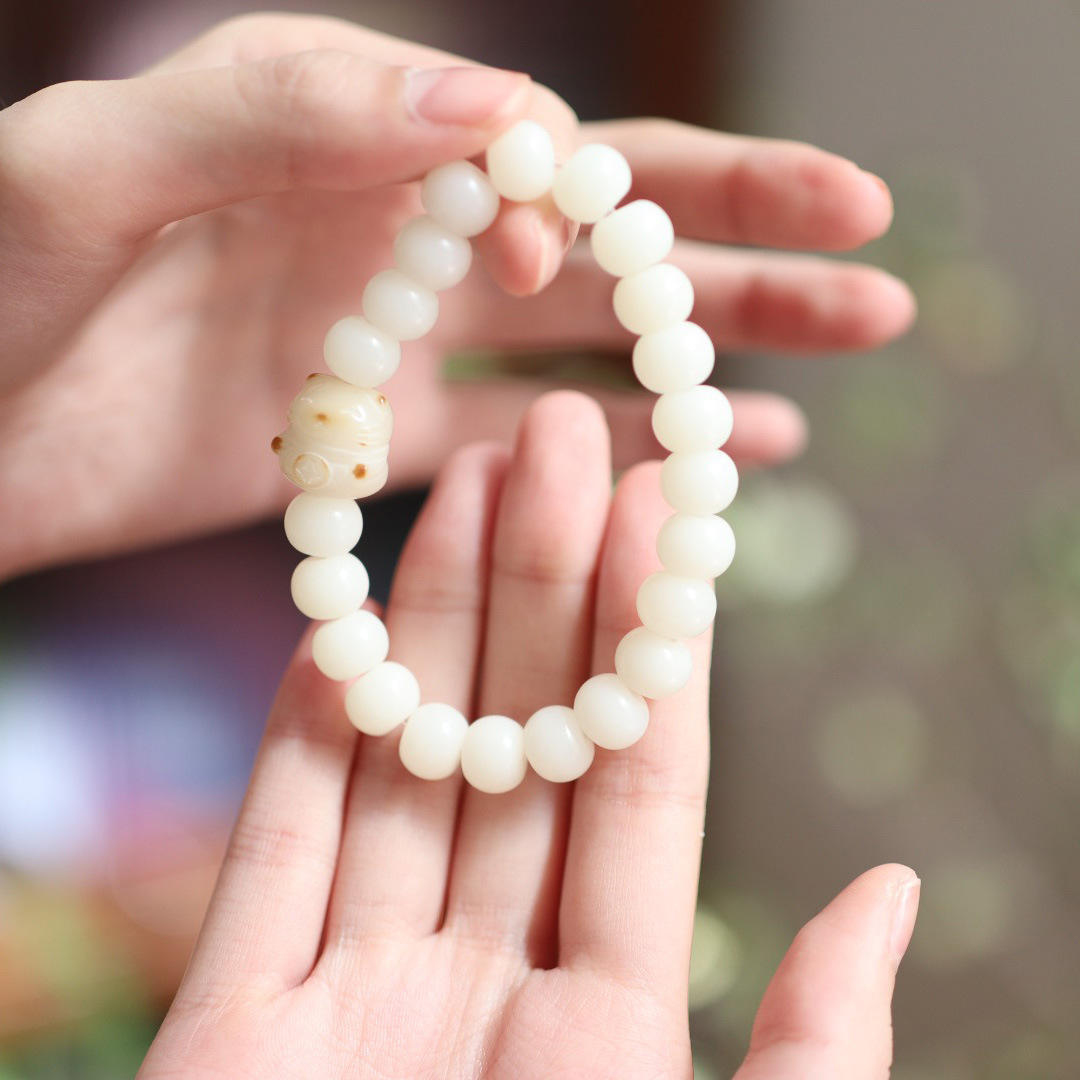 白玉菩提根手串烫烧猫爪菩提子手链高抛精修单圈佛珠文玩念珠