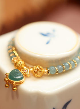 天然翡翠手链女福锁绣球双链叠戴古风精致平安福锁手链