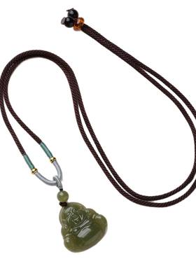 新中式和田玉弥勒佛项链女大肚笑佛吊坠玉佩湖水绿玉石笑佛项链