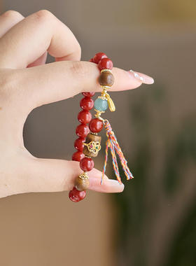 天然红玛瑙手链女沉香珐琅好运葫芦手串本命年仿南红好运手串