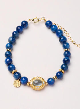 天然蓝晶石手链女S925银海蓝宝神仙公主淡水珍珠闺蜜礼物手链