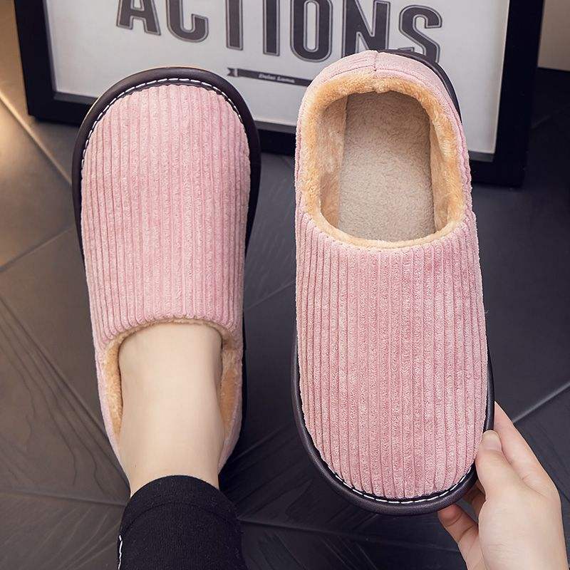 男女家用半包跟灯芯绒面秋冬季居家布艺保暖棉拖鞋室内厚底防滑底