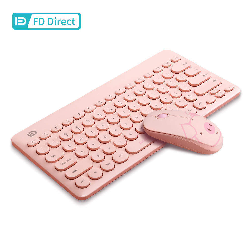 2021新款富德EK6210无线键盘鼠标套装三件套粉色现货卡通静音礼品