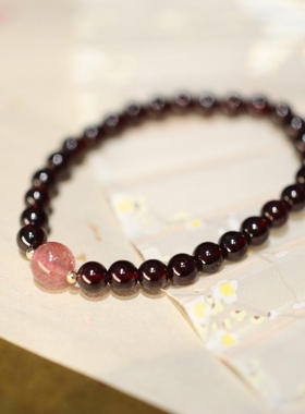 天然3.8MM石榴石手链女酒红色朱砂貔貅编织手串好运红绳闺蜜礼物