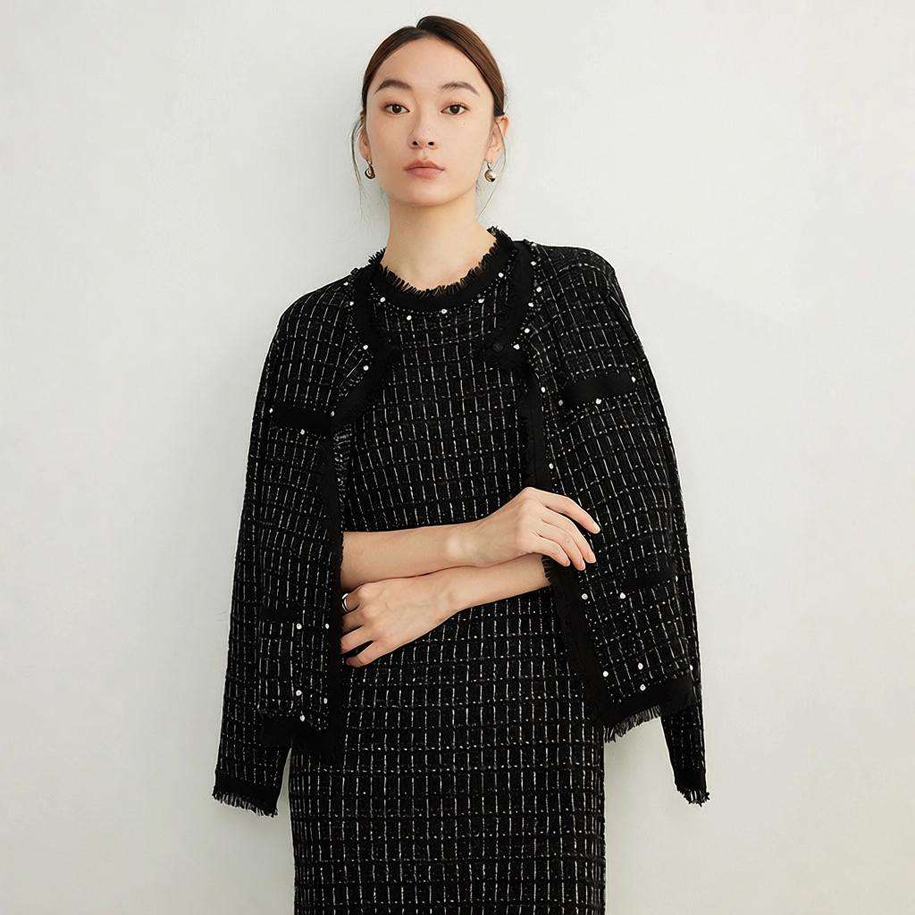 气质精美小香风套装裙春季女装羊毛针织开衫内搭无袖连衣裙两件套