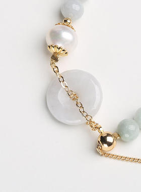 天然翡翠平安扣珍珠手链翡翠玉石手串淡水珍珠手饰送女友闺蜜礼物