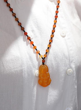 天然红玉髓观音项链全玛瑙链情侣玉石吊坠挂件男女款饰品礼品