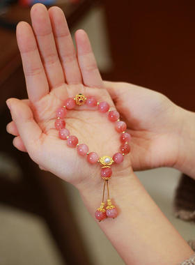 天然盐源玛瑙手串 紫荆花珍珠手链 双流苏吊坠复古民族风手饰