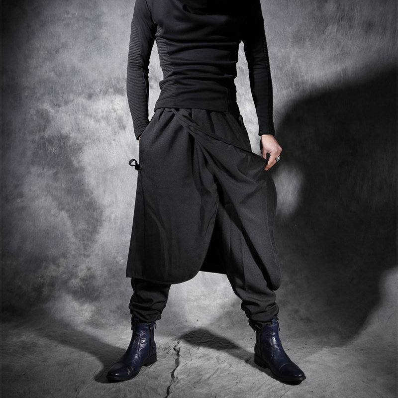 韩版潮男四季假两件裙裤长裤个性时尚黑色休闲宽松系带裤男潮长裤在类目 男装, 休闲裤中 - 来自Buy2taobao.com提供专业的淘宝代购服务