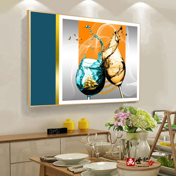 新款餐厅装饰画晶瓷镶钻现代简约餐桌画厨房壁画酒杯花卉挂画单幅