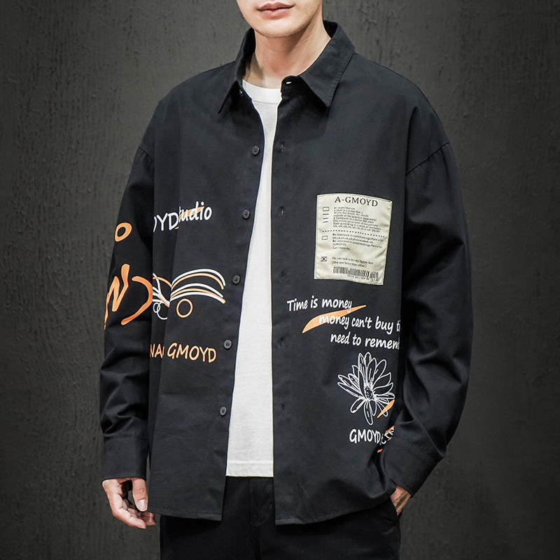 916-C12-P50棉2025春季高街大码长袖衬衫男日系模特M-5XL，男装衬衫，星座916