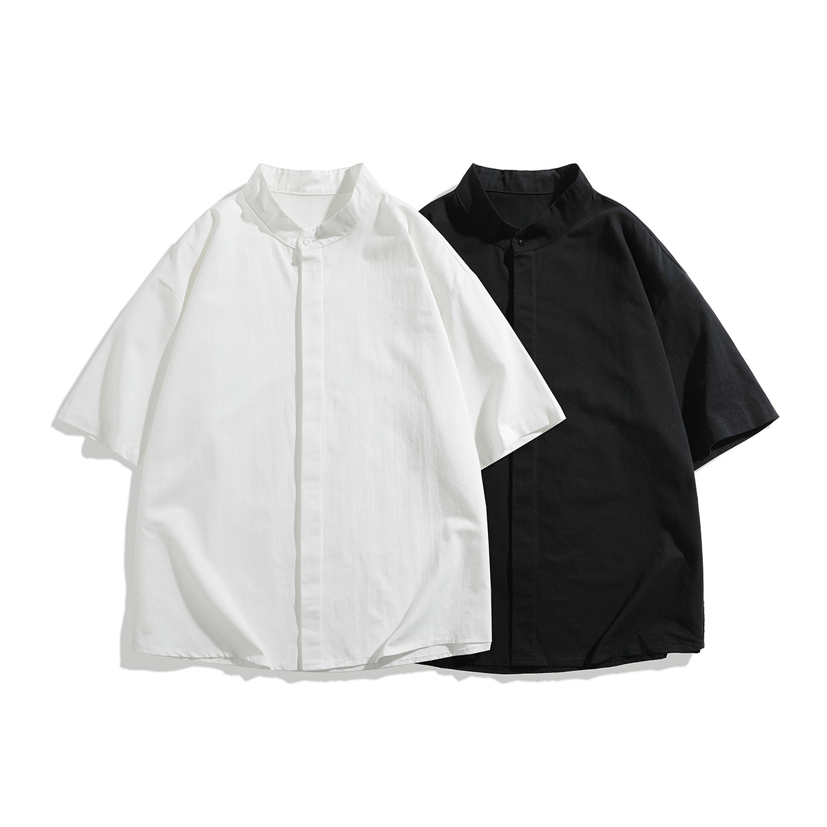 916-C66-特P35无差价棉可二开夏装中式短袖衬衫白底M-5XL，男装T恤，星座916