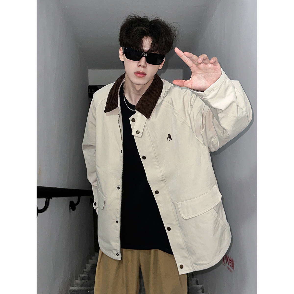 916-968-特P85无差价秋冬新款美式潮设计感工装夹克暗黑M-3XL，男装夹克，星座916