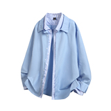 916-C71-特P522025秋装新款假两件休闲长袖衬衫白底S-2XL，男装衬衫，星座916
