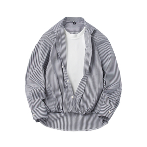 916-W92-特P58无差价 假两件垫肩长袖衬衫 白底，男装衬衫，星座916