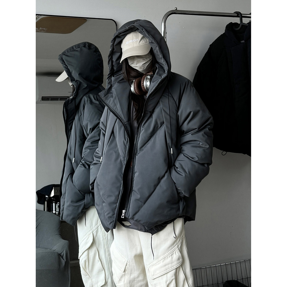 916-965-特P108无差价冬装美式设计感大码连帽棉衣中性M-5XL，男装棉衣，星座916