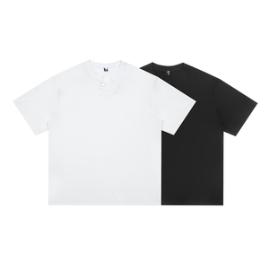 916-T152-特P28无差价 2025夏装新款美式V领纽扣设计短袖T恤 白底图片