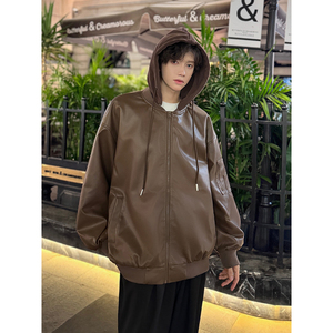 916-966-特P88无差价 可脱卸帽 春装美式连帽PU皮衣夹克 港风，男装夹克，星座916