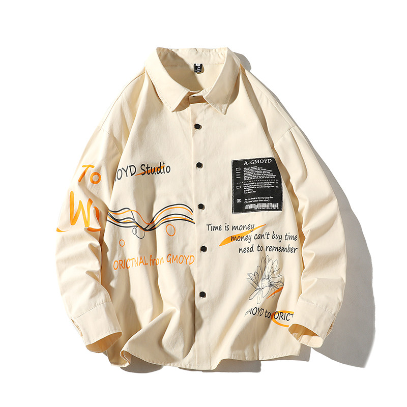 916-C12-P50棉春装美式宽松大码长袖衬衫白底，男装衬衫，星座916