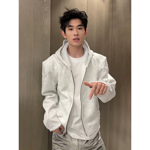美式正肩硬挺外套男款秋季boxy短款修身夹克cleanfit连帽开衫卫衣图片