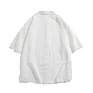 916-C67-P45 棉  新中式大码圆领短袖衬衫 白底 M-5XL 控68图片
