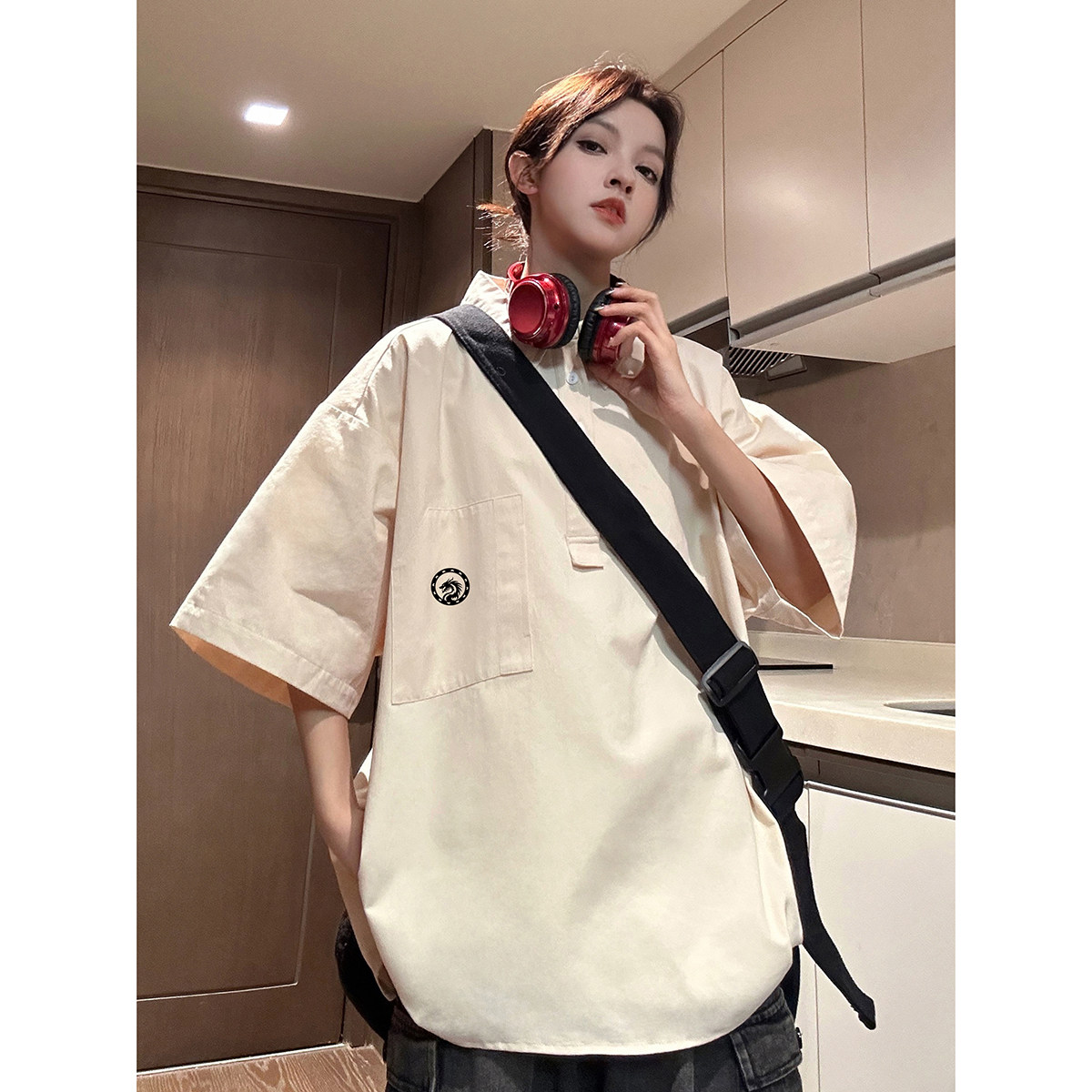 916-C61-P48棉夏季套头大码短袖衬衫中性M-5XL，男装T恤，星座916