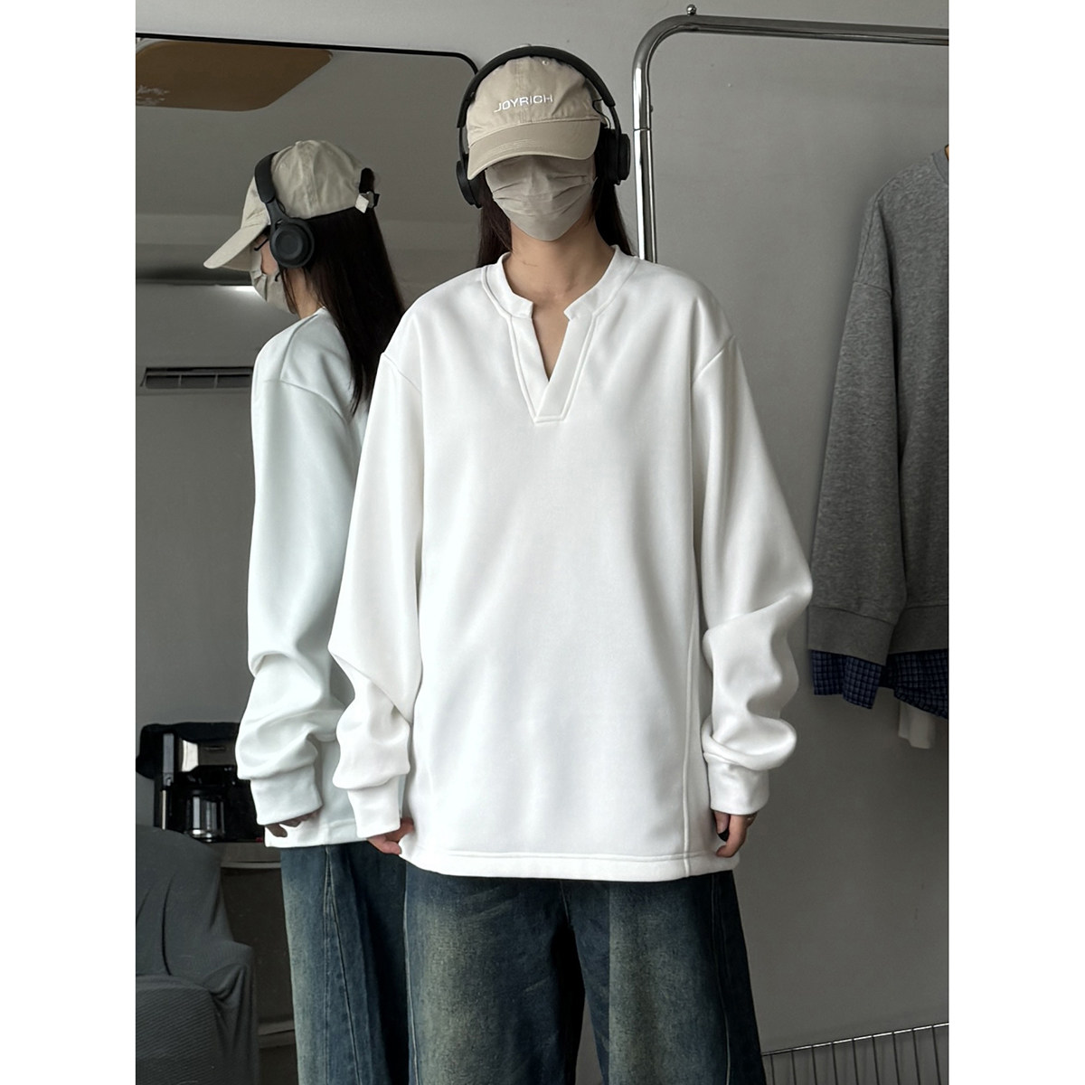 916-W82-特P33无差价 重磅310克 亨利领美式V领卫衣 中性 M-3XL图片