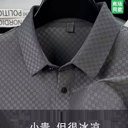 桑蚕丝短袖T恤男士夏季高端翻领冰丝无痕polo衫男半袖薄款爸爸装