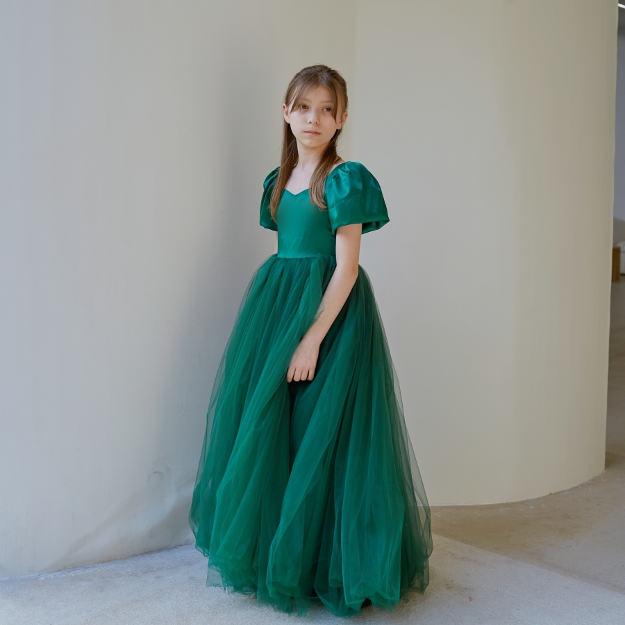 童装儿童绿色礼服女童生日森系服装舞台歌唱主持演出服口才表演服