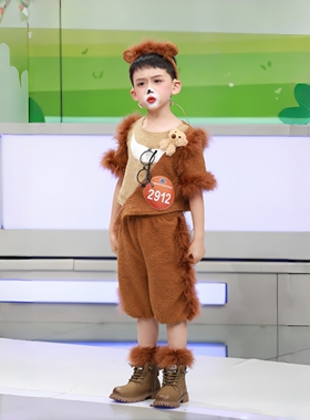 儿童棕色狗熊演出服小动物舞蹈表演服装复古毛绒套装男孩生日礼物