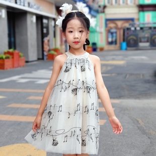 仙童堡女童音符颁奖礼服定制亲子装连衣裙生日常露肩舒适小众礼服