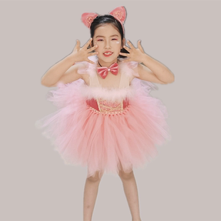 仙童堡原创女童小猫咪舞蹈服儿童演出服元旦表演服公主芭蕾舞礼服
