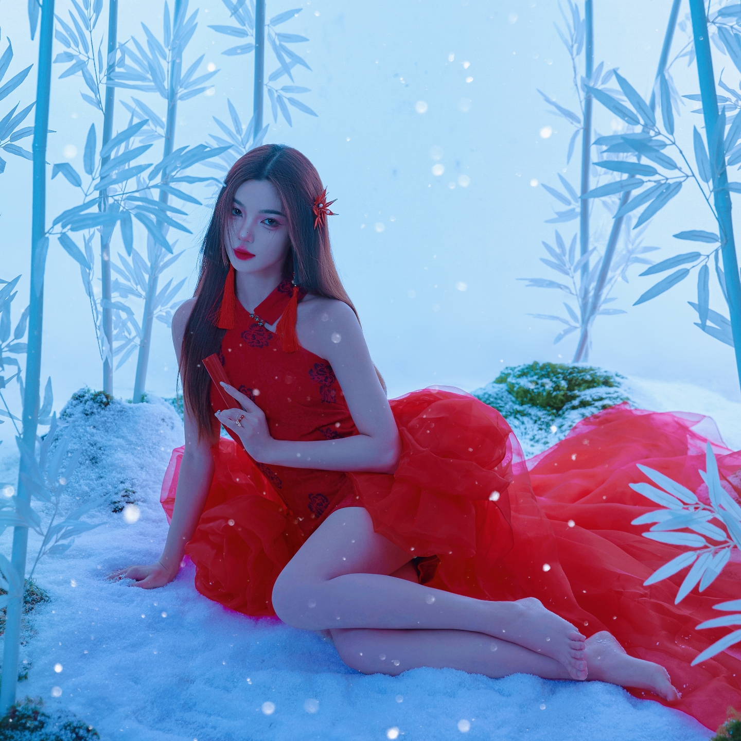 女童生日公主裙红色蓬蓬裙