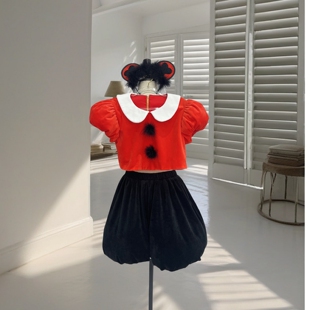 女童红黑色复古礼服套装儿童万圣节可爱圆领演出服口才表演服装
