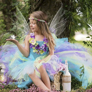儿童礼服女童蓬蓬连衣裙清新拖尾晚礼服花仙子歌唱演出服装生日