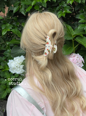 CCCRUI复古ins甜美树莓印花抓夹高级感气质大号鲨鱼夹清新盘发夹