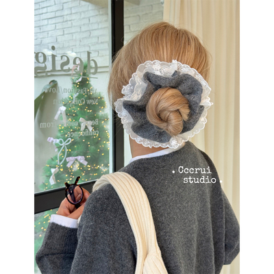 高级感蕾丝毛绒花边大肠圈