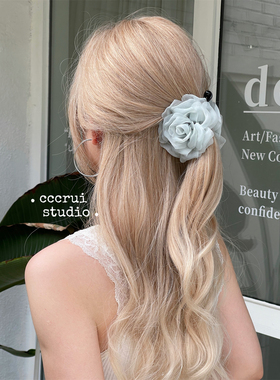 CCCRUI巨仙超美纱纱立体花朵香蕉夹高级感气质竖夹后脑勺盘发夹子