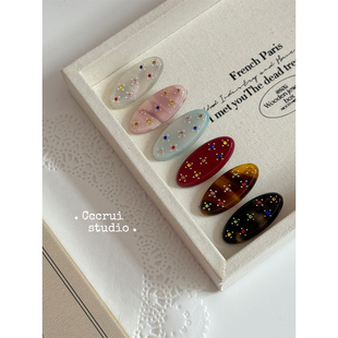 CCCRUI韩系甜美椭圆醋酸彩钻小发夹少女心高级侧边鸭嘴刘海碎发夹